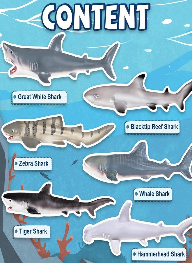 MOEAWS 6 Pack Large Size Shark Toys(15-16 Inch) with Educational Booklet, Soft Plastic Figurines, Party Decoration, Under The Sea Creature Toy, Ocean Animal Figure for Kid Boy Girl Toddler, Cake Toppers - Image 3